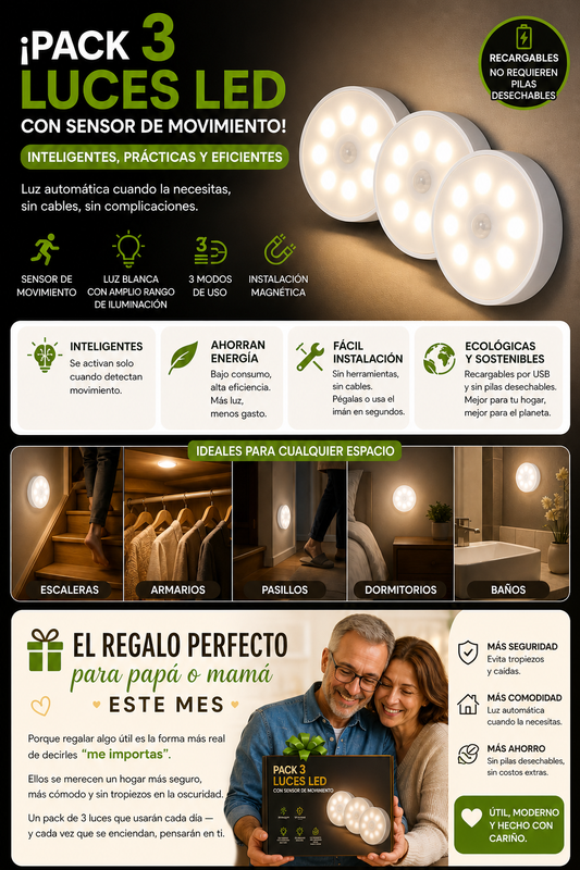 Lámpara LED (Pack 3 Luces) - Ahorro Energía